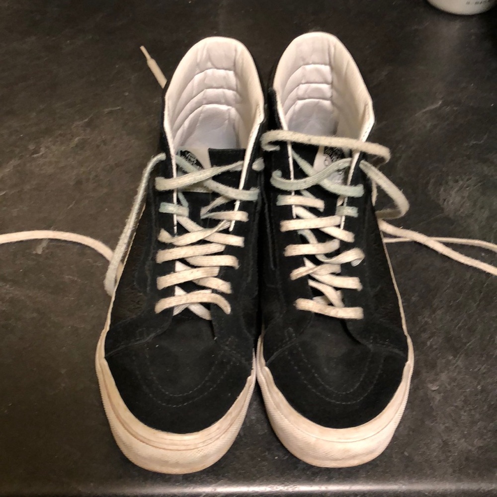 Vans Brand Sk8 Hi Top Black Suede and Patterned Skateboarding Shoes Size 9W,7.5M